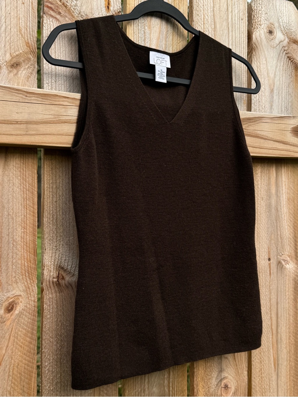 Ann Taylor LOFT Cashmere Brown V-Neck Knit Sweater Tank Sleeveless Merino Wool